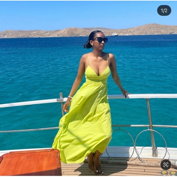 Zara Poplin Dress with Pockets Midi Maxi Lime - Picture 2 of 12